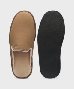 Boss Shearling Lined Slippers With Logo Detail Beige