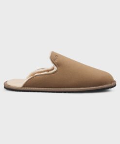 Boss Shearling Lined Slippers With Logo Detail Beige