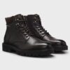 Boss Grained Leather Boots Dark Brown