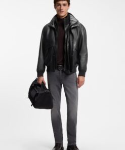 Boss Grained Leather Boots Dark Brown