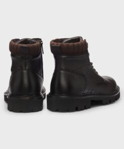 Boss Grained Leather Boots Dark Brown