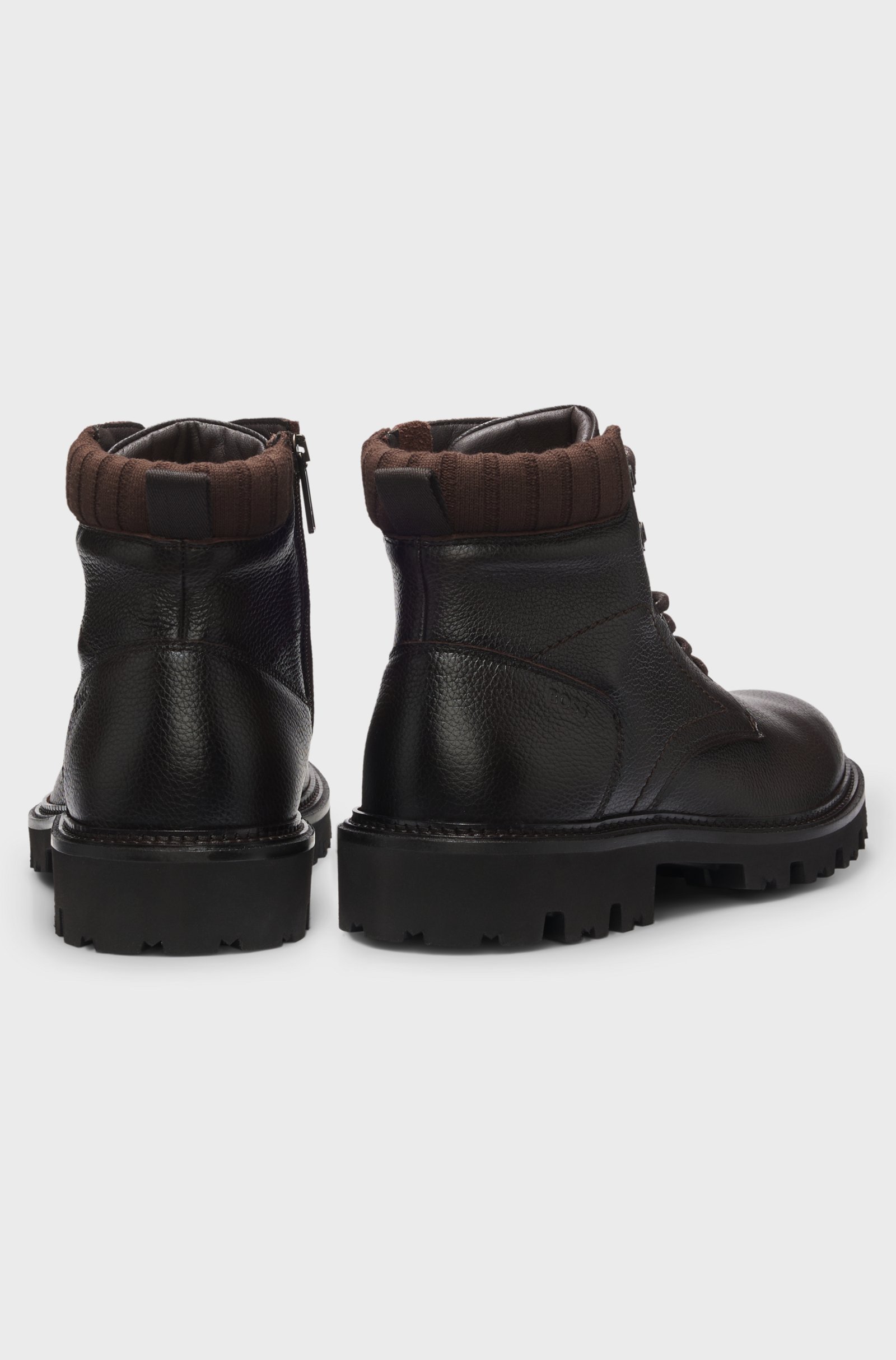 Boss Grained Leather Boots Dark Brown