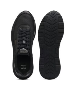 Boss Monogram Sneakers With Leather Trim And EVA Rubber Sole Black
