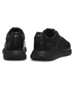Boss Monogram Sneakers With Leather Trim And EVA Rubber Sole Black