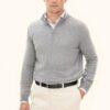 Oscar Jacobson Patton Regular Fit Half Zip Soft Wool Cashmere Sweater Light Grey