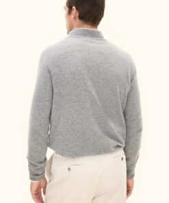 Oscar Jacobson Patton Regular Fit Half Zip Soft Wool Cashmere Sweater Light Grey