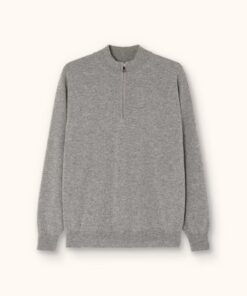 Oscar Jacobson Patton Regular Fit Half Zip Soft Wool Cashmere Sweater Light Grey