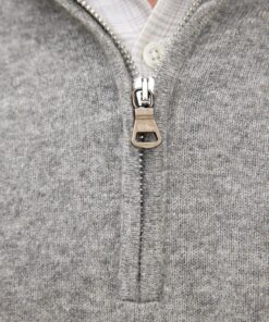 Oscar Jacobson Patton Regular Fit Half Zip Soft Wool Cashmere Sweater Light Grey