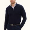 Oscar Jacobson Patton Regular Fit Half Zip Soft Wool Cashmere Sweater Dark Blue