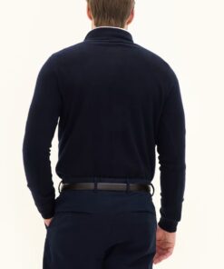 Oscar Jacobson Patton Regular Fit Half Zip Soft Wool Cashmere Sweater Dark Blue