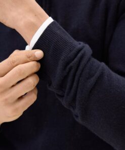 Oscar Jacobson Patton Regular Fit Half Zip Soft Wool Cashmere Sweater Dark Blue