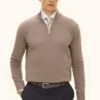Oscar Jacobson Patton Regular Fit Half Zip Soft Wool Cashmere Sweater Beige