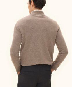 Oscar Jacobson Patton Regular Fit Half Zip Soft Wool Cashmere Sweater Beige