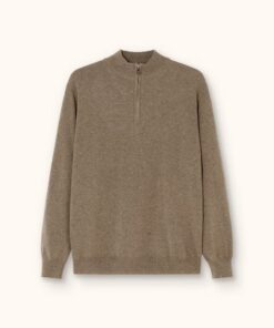 Oscar Jacobson Patton Regular Fit Half Zip Soft Wool Cashmere Sweater Beige