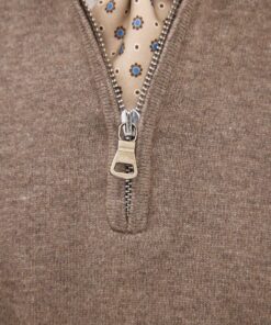 Oscar Jacobson Patton Regular Fit Half Zip Soft Wool Cashmere Sweater Beige