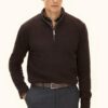 Oscar Jacobson Patton Regular Fit Half Zip Soft Wool Cashmere Sweater Brown