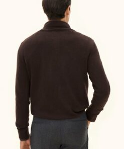 Oscar Jacobson Patton Regular Fit Half Zip Soft Wool Cashmere Sweater Brown