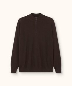 Oscar Jacobson Patton Regular Fit Half Zip Soft Wool Cashmere Sweater Brown