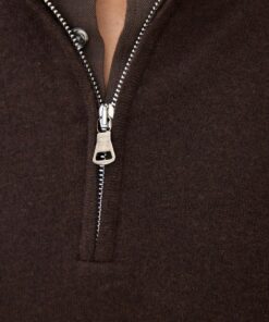 Oscar Jacobson Patton Regular Fit Half Zip Soft Wool Cashmere Sweater Brown