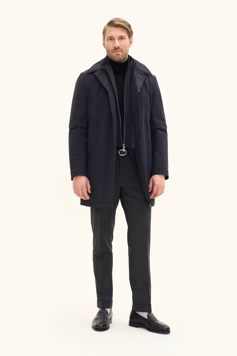 Oscar Jacobson Zipped Padded Car Coat Dark Blue