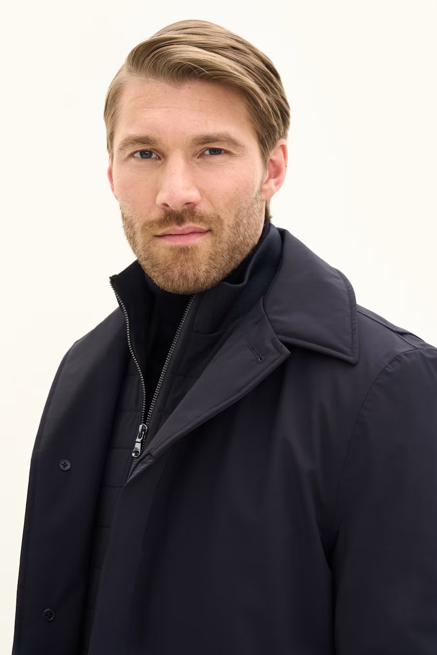 Oscar Jacobson Zipped Padded Car Coat Dark Blue