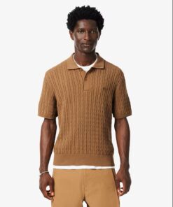 Lacoste Classic Fit Cable Knit Cotton Polo Shirt Marron Vert