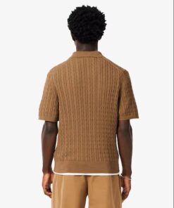 Lacoste Classic Fit Cable Knit Cotton Polo Shirt Marron Vert