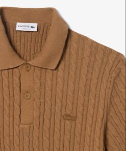 Lacoste Classic Fit Cable Knit Cotton Polo Shirt Marron Vert