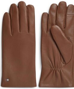 Tommy Hilfiger Essential Flag Leather Gloves Brown