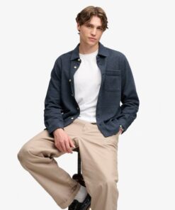 Superdry Twill Tweed Jersey Shirt Navy Tweed