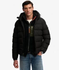 Superdry Hooded Sports Puffer Jacket Black