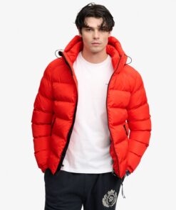 Superdry Hooded Sports Puffer Jacket Lead Red