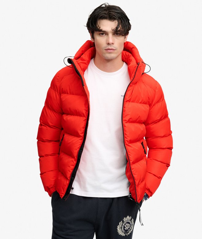 Superdry Hooded Sports Puffer Jacket Lead Red