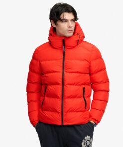 Superdry Hooded Sports Puffer Jacket Lead Red