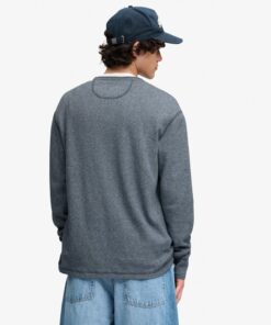 Superdry Mini Slub Waffle Long Sleeve Grandad Top Denim Blue Marl