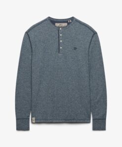 Superdry Mini Slub Waffle Long Sleeve Grandad Top Denim Blue Marl