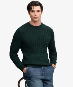 Superdry Cotton Cable Knit Crew Jumper Quad Green