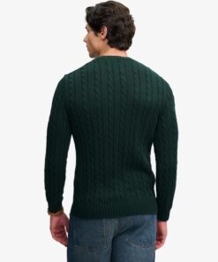 Superdry Cotton Cable Knit Crew Jumper Quad Green