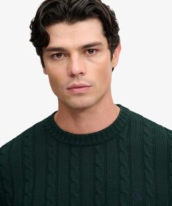 Superdry Cotton Cable Knit Crew Jumper Quad Green