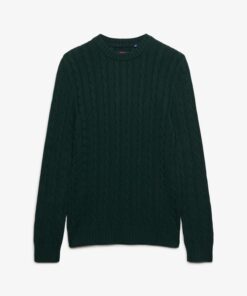 Superdry Cotton Cable Knit Crew Jumper Quad Green