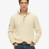 Superdry Preppy Cotton Cable Half Zip Jumper Cream