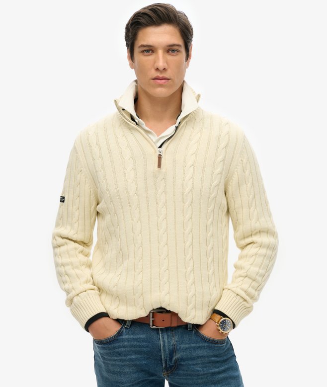 Superdry Preppy Cotton Cable Half Zip Jumper Cream