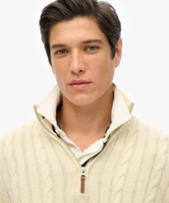 Superdry Preppy Cotton Cable Half Zip Jumper Cream