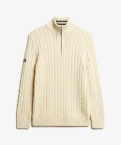 Superdry Preppy Cotton Cable Half Zip Jumper Cream