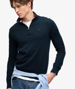 Superdry Preppy Essential Cotton Half Zip Jumper Eclipse Navy