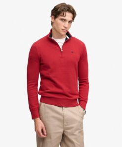 Superdry Preppy Essential Cotton Half Zip Jumper Crimson Red Marl