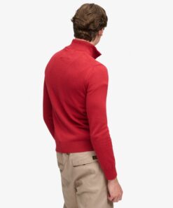 Superdry Preppy Essential Cotton Half Zip Jumper Crimson Red Marl