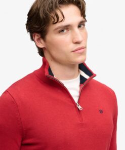 Superdry Preppy Essential Cotton Half Zip Jumper Crimson Red Marl