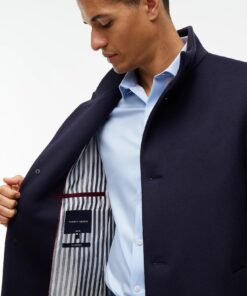 Tommy Hilfiger New York Label Wool Blend Coat Navy Blue