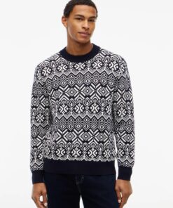 Tommy Hilfiger Fair Isle Relaxed Crew Neck Jumper Navy Blue/ Ivory Petal